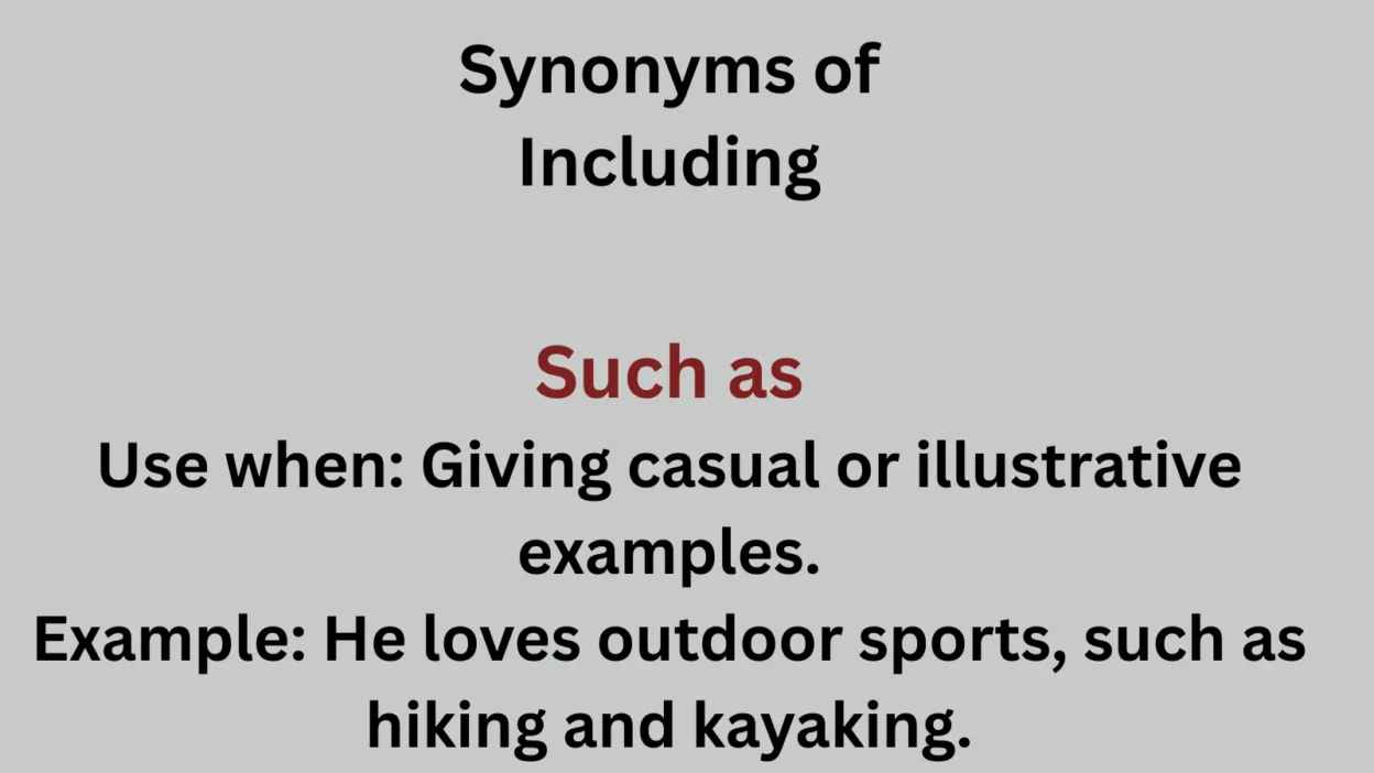 Synonyms of Including